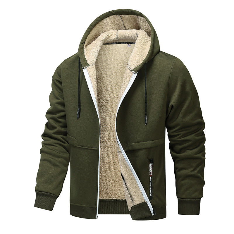 Casual Hoodies For Men Heavyweight Fleece Sweatshirt Winter Thick Sherpa Lined Hooded Zipper Jacket Thick Streetwear Coats - TREASURE ESHOP